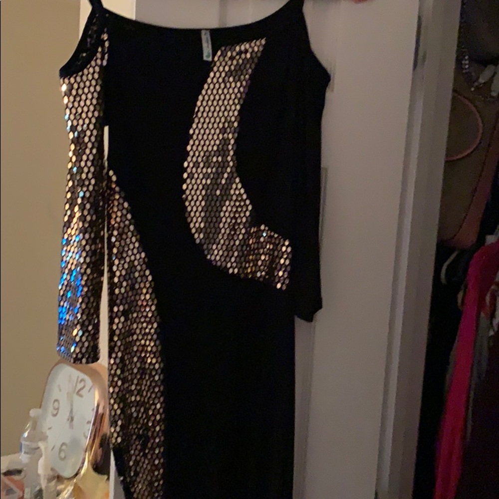 High slit black and shimmer dress